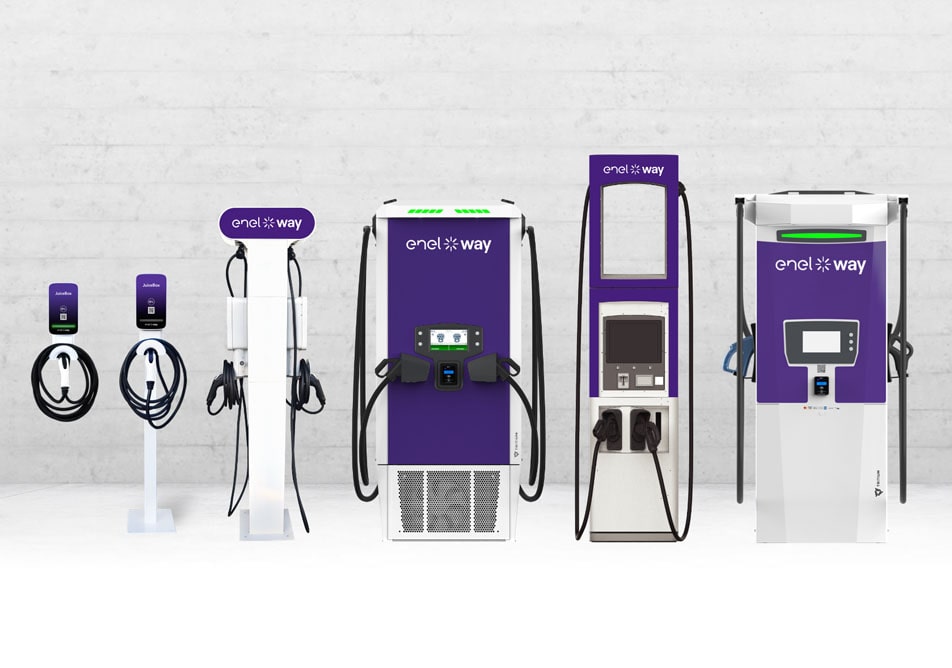 Image of the Enel X Way EV charging product line