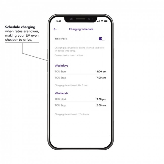 Image of the charging schedule page from the JuiceNet App.