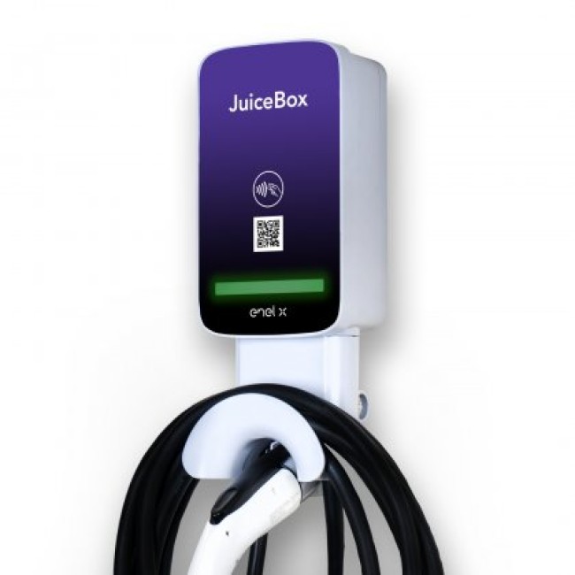 Angled image of the JuiceBox Pro Hardwire for commercial EV charging.