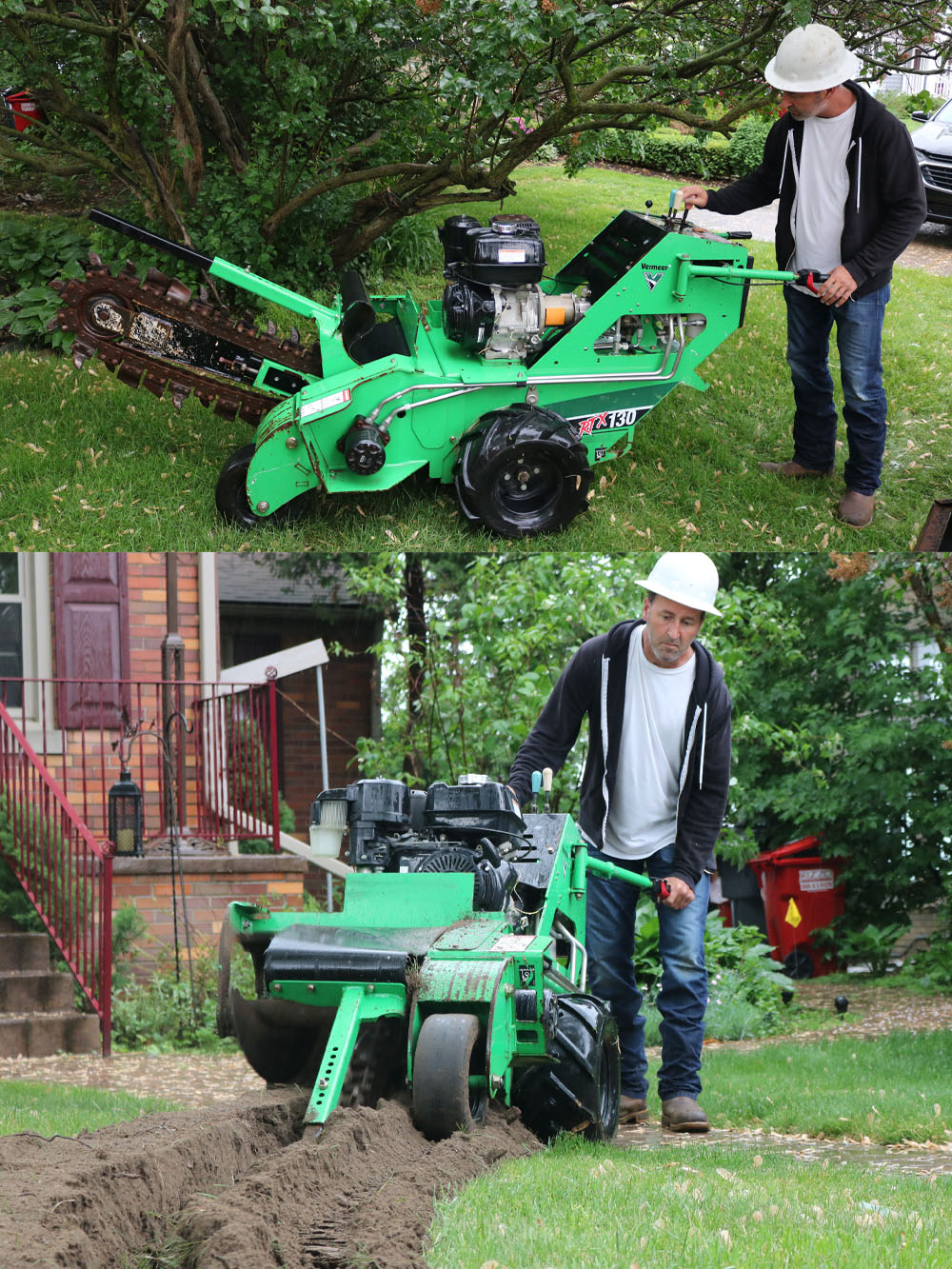 state electric company truck (top) and trench machine (bottom)